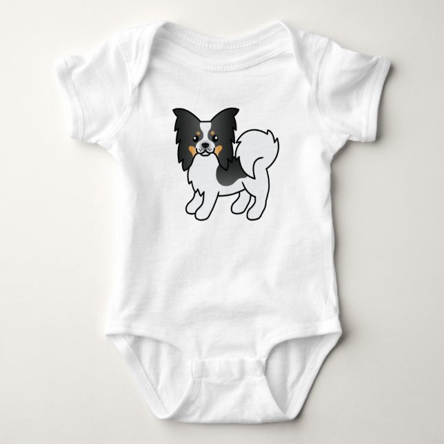 Tricolor Papillon Cute Tecknad hund T Shirt (Framsida)