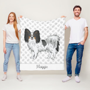 Tricolor Papillon Glad Hund Med Tassar Och Namn Fleecefilt