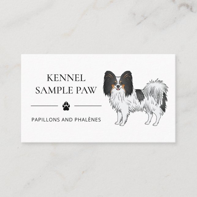 Tricolor Papillon Hund Kennel och Papillon Breeder Visitkort (Framsida)