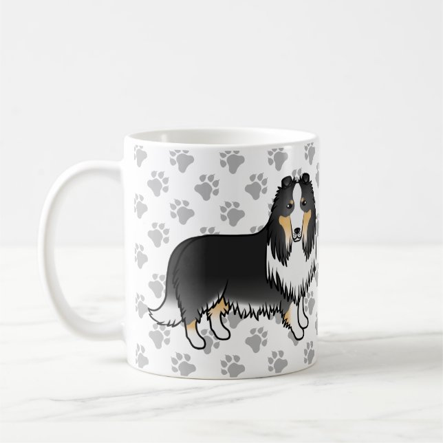 Tricolor Rough Collie Cute Tecknad hund & Tass Kaffemugg (Vänster)