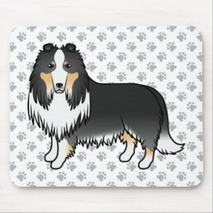 Tricolor Rough Collie Söt Tecknad Hund & Tassar Musmatta