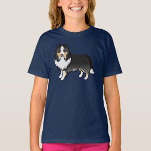 Tricolor Shetland Sheepdog Sheltie Tecknad Hund T Shirt