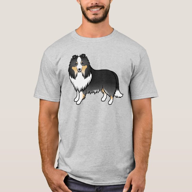 Tricolor Shetland Sheepdog Sheltie Tecknad hund T Shirt (Framsida)