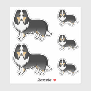 Tricolor Shetland Sheepdog Sheltie Tecknade Hundar Klistermärken