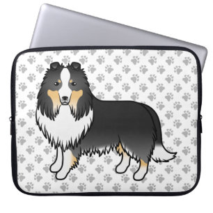Tricolor Shetland Sheepdog Tecknad Hund & Klor Laptop Fodral