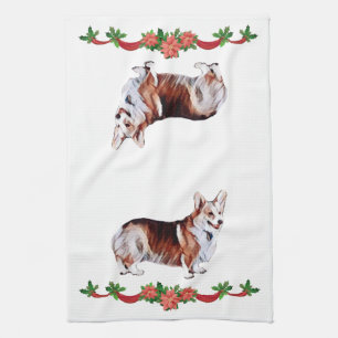 Tricolor walesisk Corgi för helgdag Kökshandduk