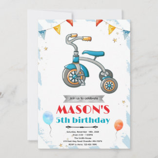 Tricycle birthday party invitation inbjudningar