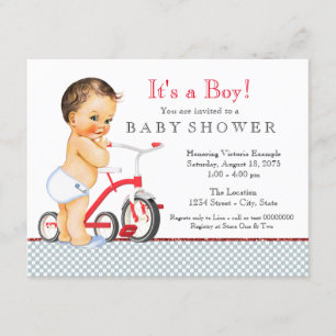 Tricycle Pojke Baby Shower Inbjudningar