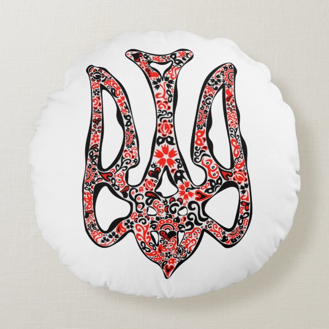 Trident tryzub stililiserad ukrainsk nationell emb rund kudde (Framsidan)