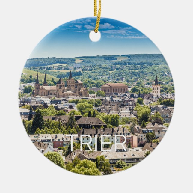 Trier Cityscape Panorama Moselle Tyskland Souvenir Julgransprydnad Keramik (Framsidan)