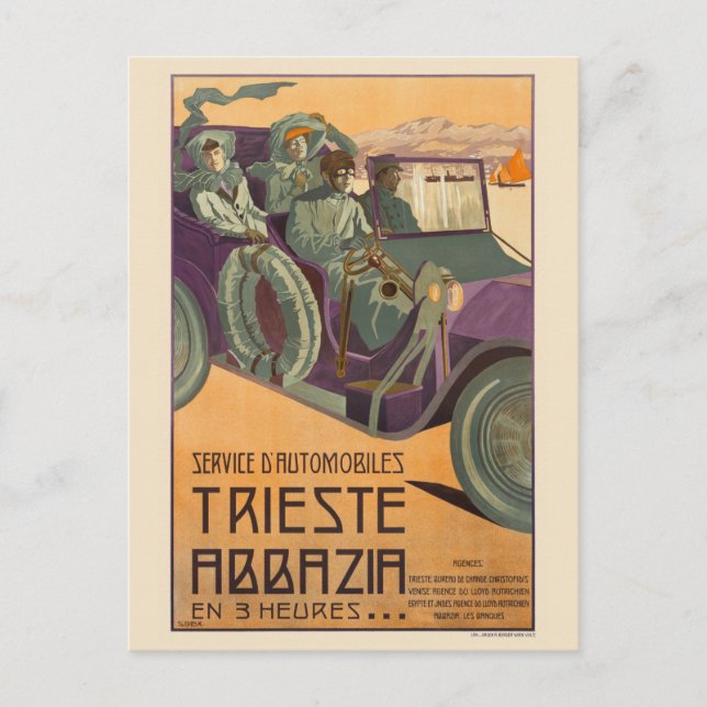 Trieste Abbazia Italien Vintage affisch 1911 Vykort (Framsida)