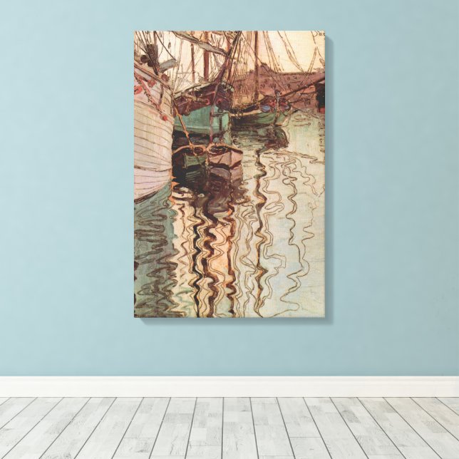 Triestes hamn av Egon Schiele, Vintage Art Canvastryck (Insitu (trägolv))