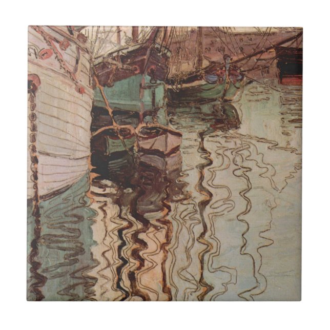 Triestes hamn av Egon Schiele, Vintage Art Kakelplatta (Framsidan)