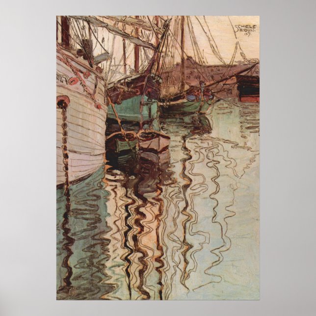Triestes hamn av Egon Schiele, Vintage Art Poster (Framsidan)