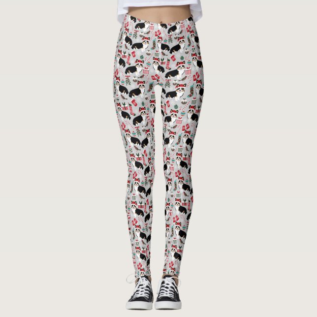 Trifärgade Corgi julklappar Leggings (Framsida)