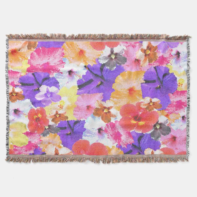 Trifärgade mosaik Hibiscus Flowers. Filt (Framsidan)