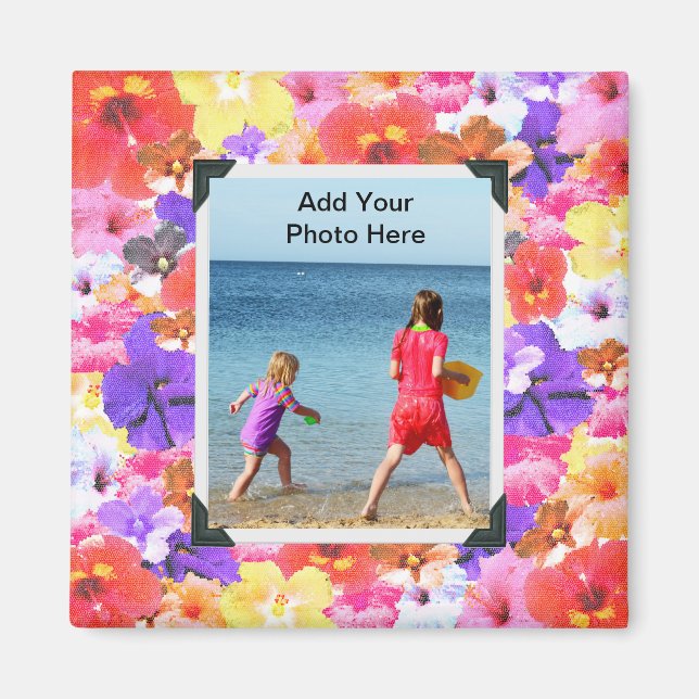 Trifärgade mosaik Hibiscus Flowers. Magnet (Framsidan)