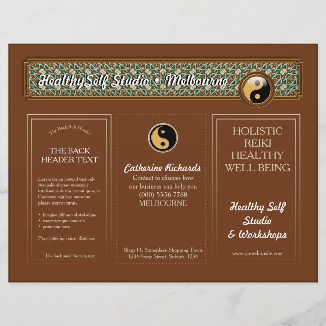 Trifold Brochure från Warm Earth Yki Yin Yang Guld (Framsida)