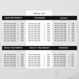 Trifold Salon Spa Professionell Pris List Reklamblad