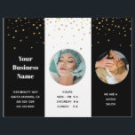 Trifold Salon Spa Professionell Pris List Reklamblad<br><div class="desc">Denna bipacksedel informerar inte bara dina kunder om priserna, den innehåller även din affärsinformation. Bättre än ett affärskort och mer informativt än en vanlig reklamflygare. Enkel läsbar text och priser. Baksidan har svarta och vita rektanglar med guld-konfetti. Detta skall räknas in i tredjedelar. Om salongen eller spa erbjuder många tjänster...</div>