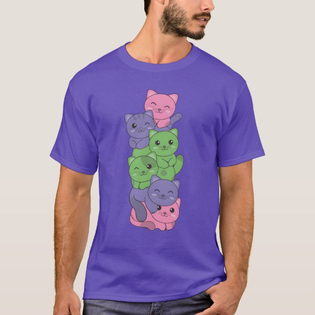 Trigender Flagga Cat Pride Lgbtq Cute Cat boy T Shirt (Framsida)
