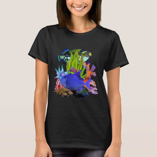 Trigger Clown Trigger Fisk Saltvatten Akvarium Rev T Shirt (Framsida)