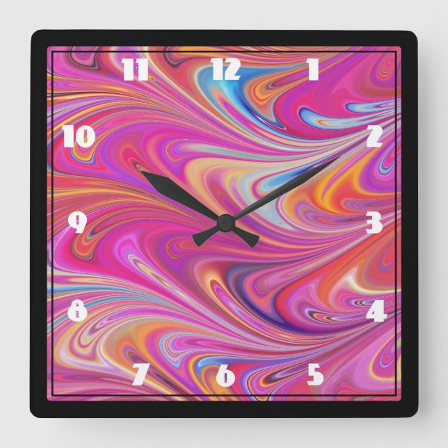 Trikalig Rosa och Orange Snabb design Fyrkantig Klocka (Framsida)