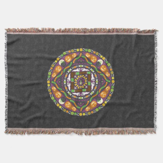 Trikor och treats Mandala Throw Blanket Filt (Framsidan)