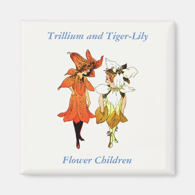 Trillium och Tiger-Lily, Whimsical Flower Bok Art Magnet (Framsidan)