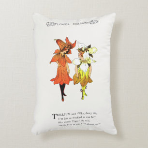 Trillium och Tiger-Lily, Whimsical Flower Bok Art Prydnadskudde