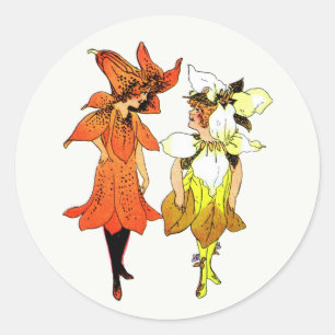 Trillium och Tiger-Lily, Whimsical Flower Bok Art Runt Klistermärke
