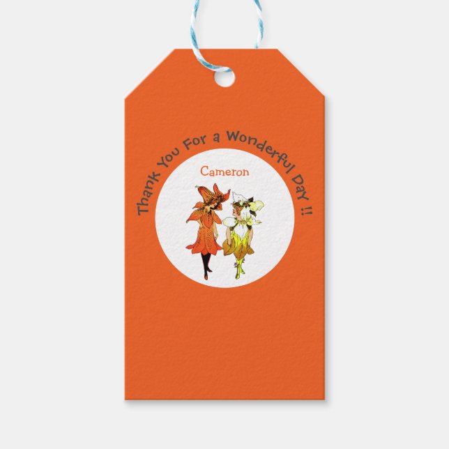 Trillium Tiger-Lily Whimsical Flower Party förråd Presentetikett (Framsidan)