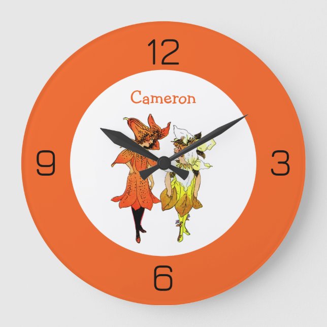 Trillium Tiger-Lily Whimsical Flower Party förråd Stor Klocka (Framsida)