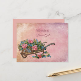 Trillkärra Med Rosa Rosor Floristflicka Meddelande Vykort