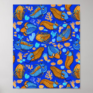 Trilobiter på mörk blått bakgrund (barn mönster) poster