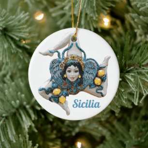 Trinacria från Sicilien -Siciliansk Förkärlek Julgransprydnad Keramik