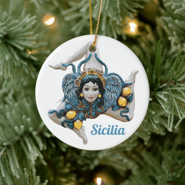 Trinacria från Sicilien -Siciliansk Förkärlek Julgransprydnad Keramik (Träd)