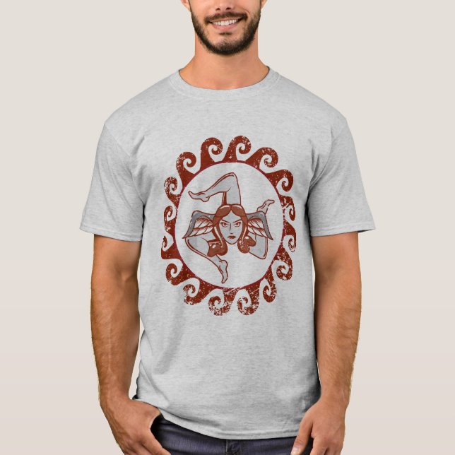 Trinacria röd t-skjorta tee (Framsida)