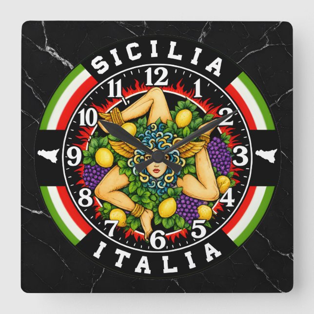 Trinacria Sicilien Italien  Fyrkantig Klocka (Framsida)