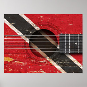 Trinidad and Tobago Flag on Old Acoustic Guitar Poster