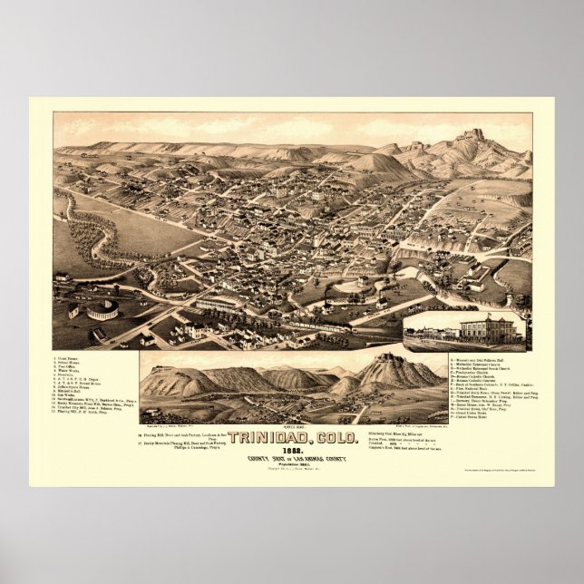 Trinidad, CO Panoramic Karta - 1882 Poster (Framsidan)