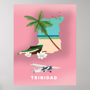 Trinidad karta illustrerade reseaffisch. poster