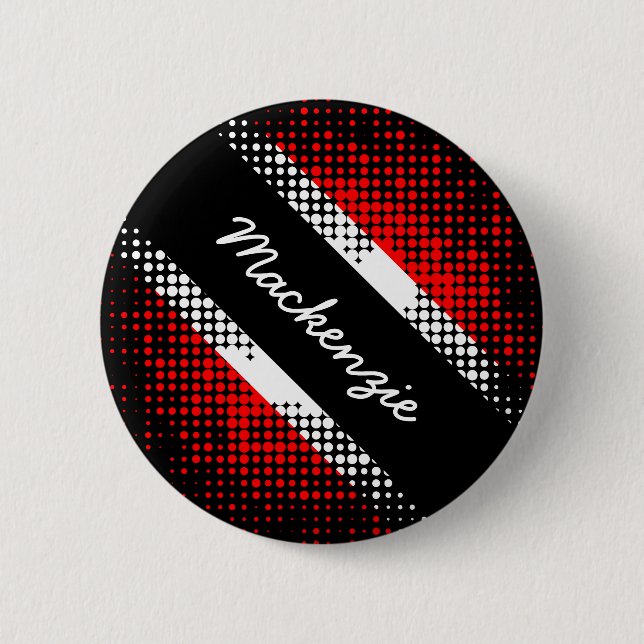 Trinidad och Tobago Dot Mönster Flagga med Namn Knapp (Framsida)