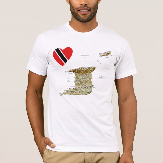 Trinidad och Tobago Flagga Heart och Karta T-Shirt (Framsida)