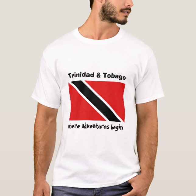 Trinidad och Tobago flagga + Karta + TextT-tröja T Shirt (Framsida)
