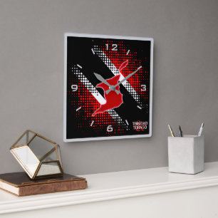 Trinidad och Tobago Flagga och Karta GRÅTT. GRÄNS Fyrkantig Klocka
