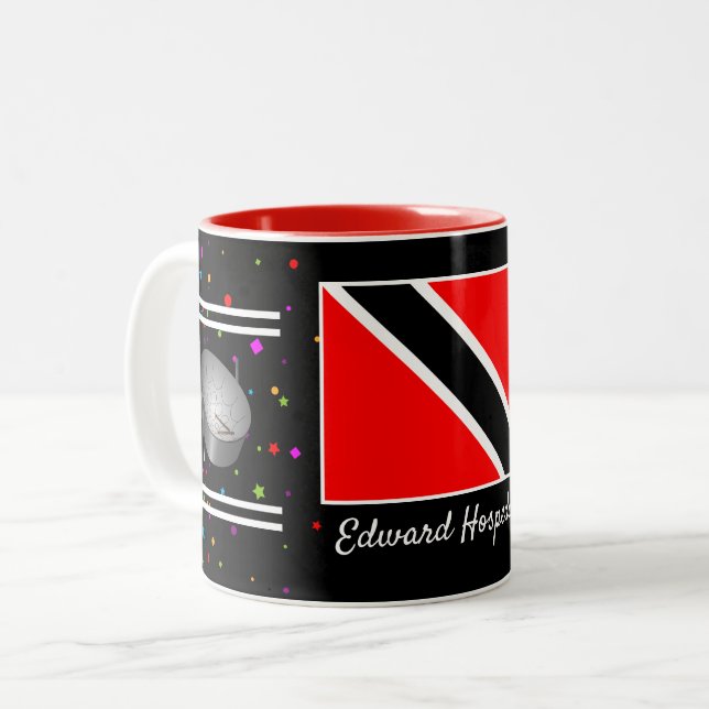 Trinidad och Tobago Flagga & Steelpan (ditt namn) Två-Tonad Mugg (Framsida vänster)