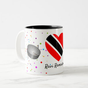 Trinidad och Tobago Flagga & Steelpan (Ditt Namn) Två-Tonad Mugg