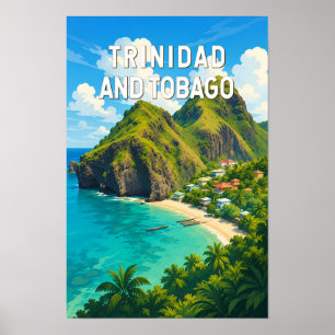 Trinidad och Tobago Illustration Resa Konst Retro Poster