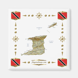 Trinidad och Tobago Karta + Flaggor Magnet